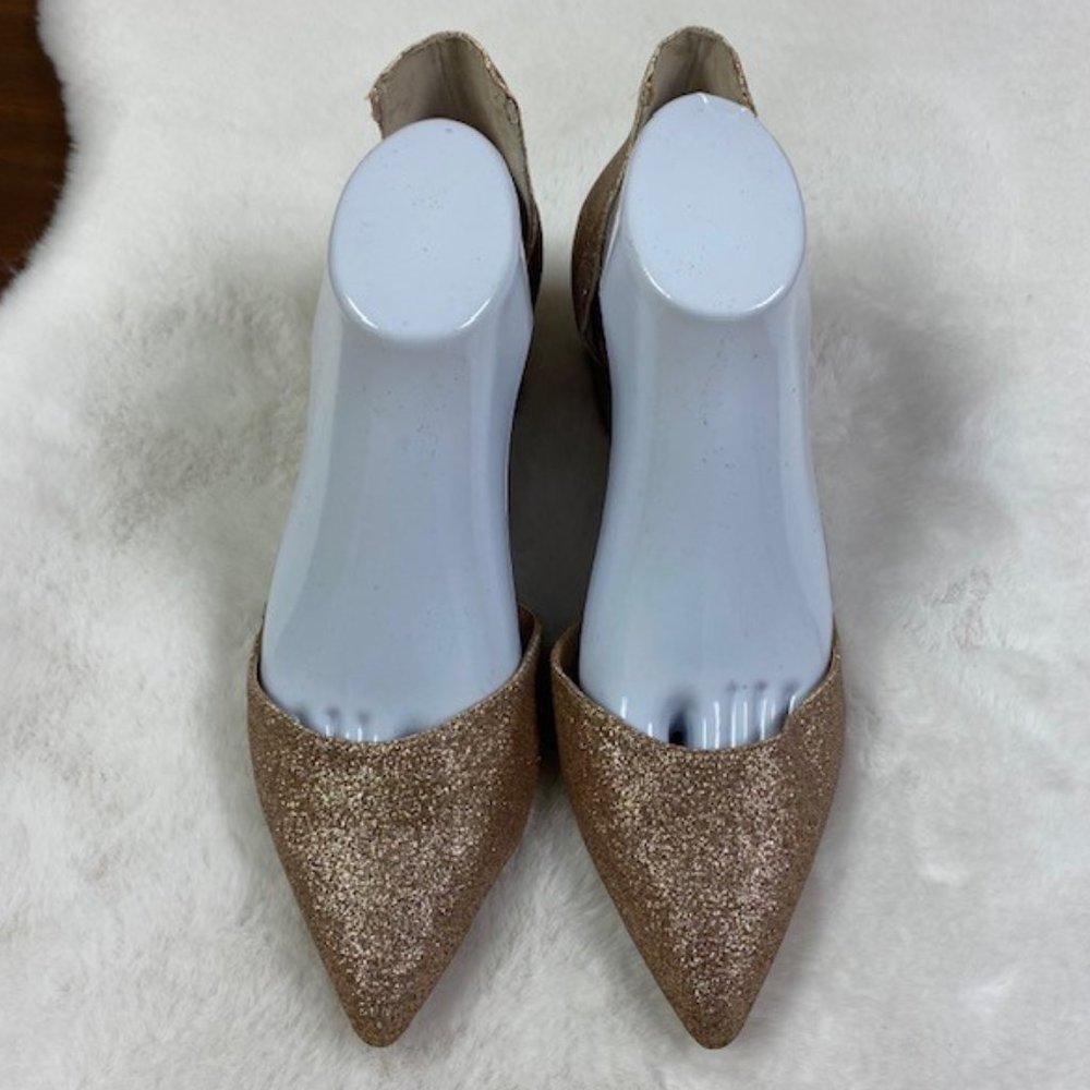 Betsey Johnson Rose Gold Glitter Pointed Toe Low Block Heel Pumps - Picture 2 of 11